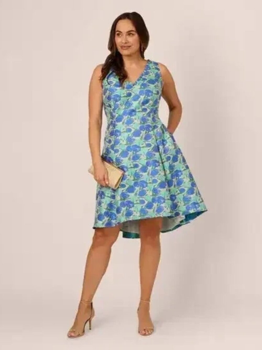 Adrianna Papell Blue Green Floral Jacquard Fit & Flare Dress